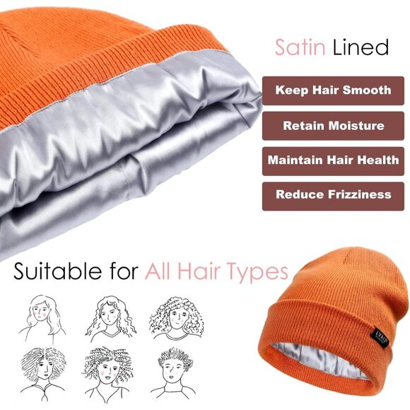 🆕 Women Orange Winter Beanie Hat Unisex Cotton Knitted Cuffed Slouchy Skull Cap - Picture 6 of 8